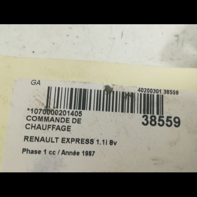 Commande de chauffage occasion RENAULT EXPRESS Phase 1 11-1985->09-1994 1.1i 8v 45ch 3