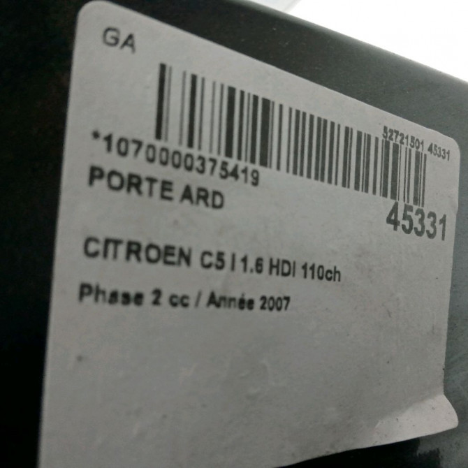 Porte arrière droite occasion CITROEN C5 I Phase 2 09-2004->06-2008 1.6 HDi 110ch 9008F4 4