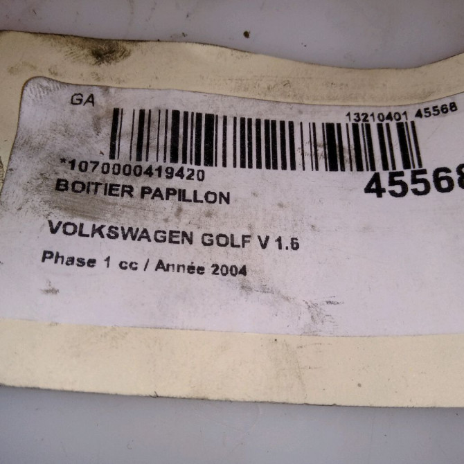 Boitier papillon occasion VOLKSWAGEN GOLF V Phase 1 11-2003->10-2008 1.6 102ch 6A133062AB 7