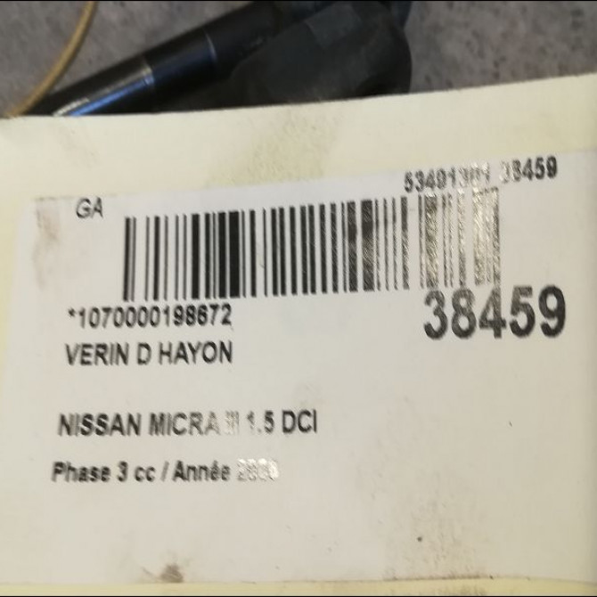 Verin droit hayon occasion NISSAN MICRA III Phase 3 11-2007->11-2010 1.5 DCI 90ch 90450AX60B 2