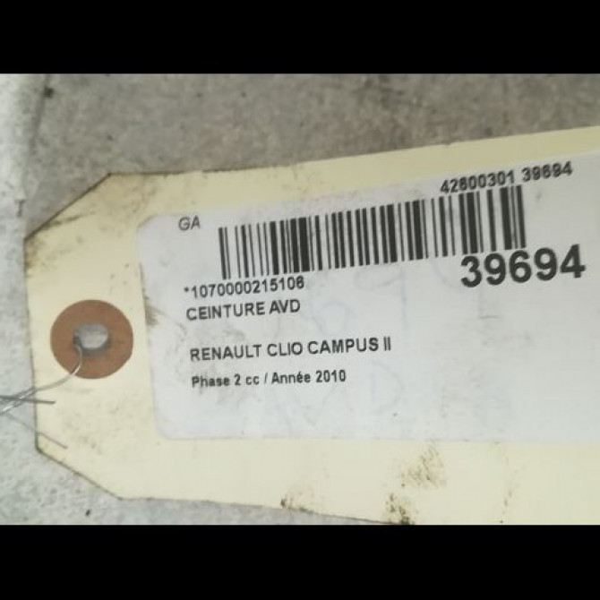 Ceinture avant droite occasion RENAULT CLIO CAMPUS II Phase 2 07-2009->12-2012 1.5 DCI 85ch 8200620343 2