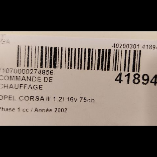 Commande de chauffage occasion OPEL CORSA III Phase 1 10-2000->08-2003 1.2i 16v 75ch 9196202 3