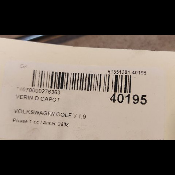 Verin d capot occasion VOLKSWAGEN GOLF V Phase 1 11-2003->10-2008 1.9 TDI 105ch 2