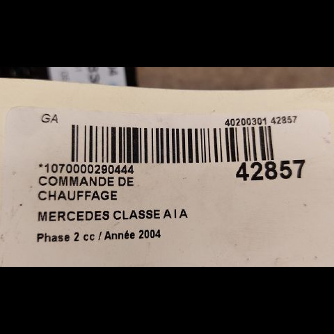 Commande de chauffage occasion MERCEDES CLASSE A I Phase 2 03-2001->09-2004 A 170 CDI 1688302285 3