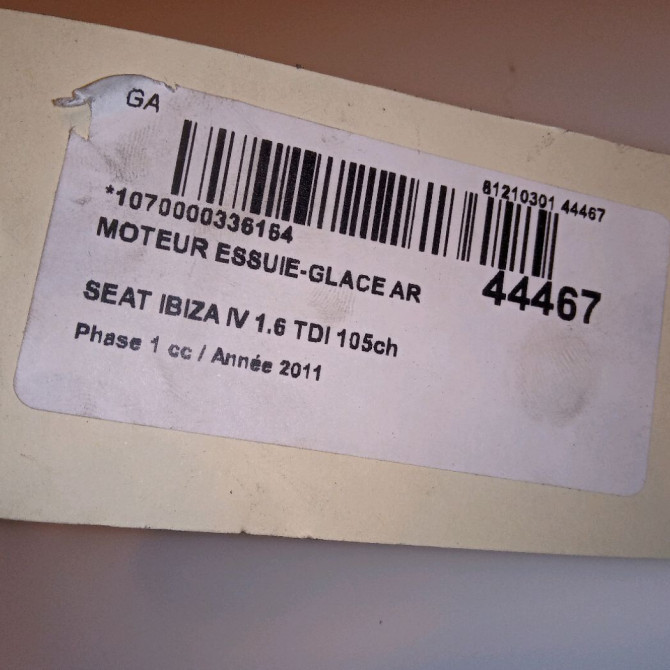 Moteur essuie-glace arrière occasion SEAT IBIZA IV Phase 1 05-2008->01-2012 1.6 TDI 105ch 6J4955711 4