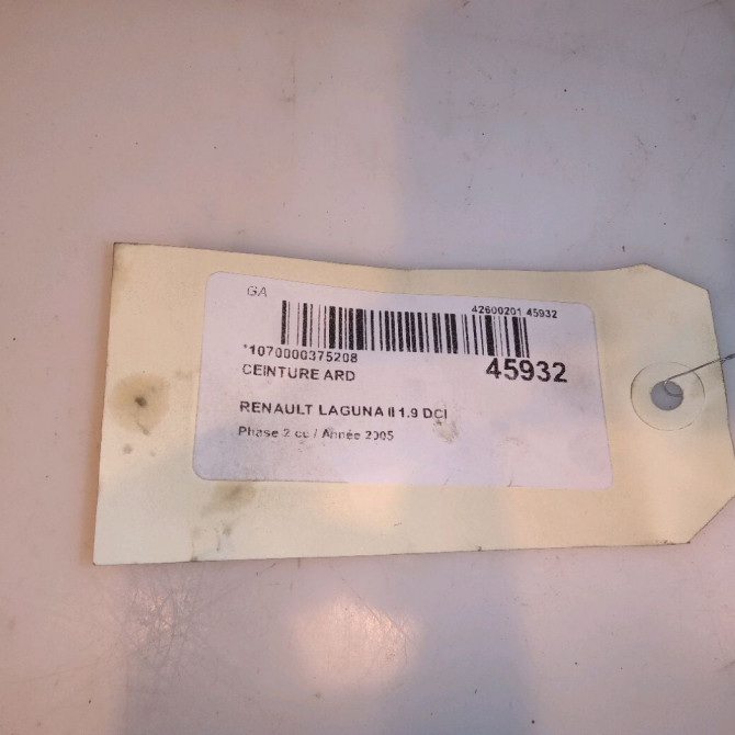 Ceinture arrière droite occasion RENAULT LAGUNA II Phase 2 03-2005->09-2007 1.9 DCI 110ch 6