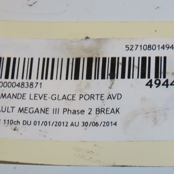 Commande lève-glace porte avant droite occasion RENAULT MEGANE III Phase 1 04-1995->04-1999 1.5 DCI 110ch 3