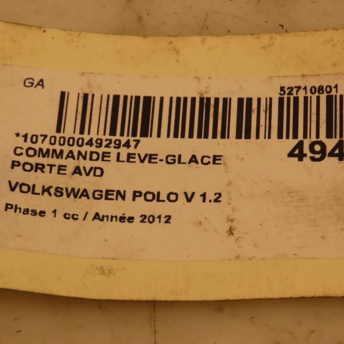 Commande lève-glace porte avant droite occasion VOLKSWAGEN POLO V POLO V Phase 1 2009-09-01->2014-05-31 1.2 60ch 3