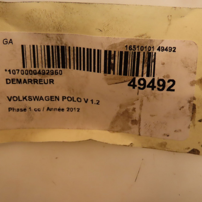 Démarreur occasion VOLKSWAGEN POLO V POLO V Phase 1 2009-09-01->2014-05-31 1.2 60ch 4