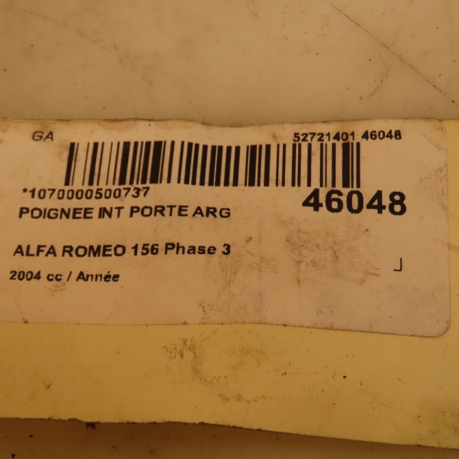 Poignee int porte arg occasion ALFA ROMEO 156 Phase 3 SW 07-2003->12-2005 156016997 4