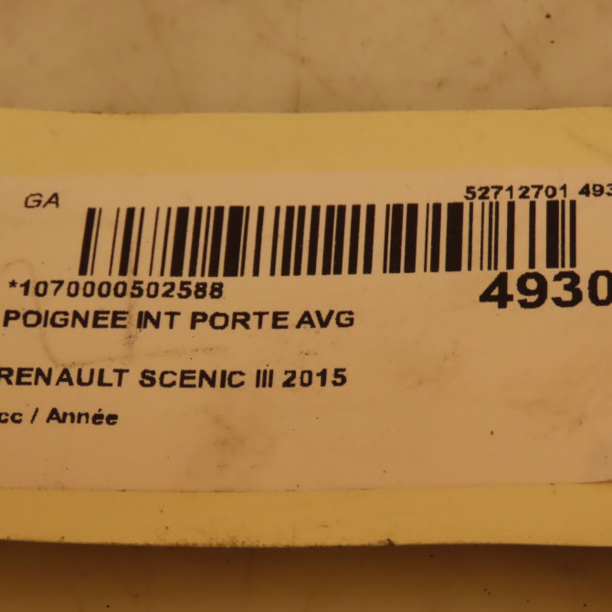 Poignee int porte avg occasion RENAULT SCENIC III Phase 3 04-2013->... 1.2i 132ch 826733790R 3