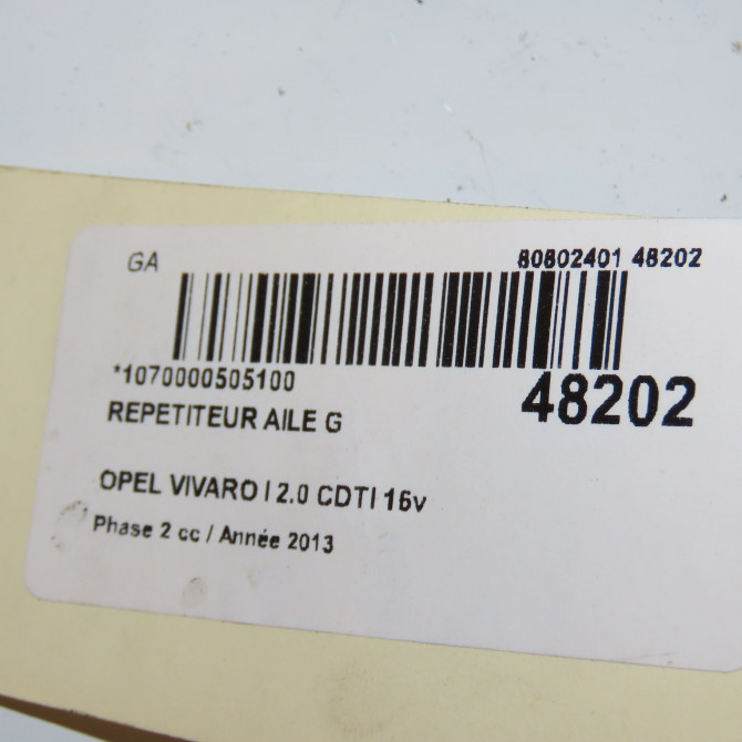 Répétiteur aile gauche occasion OPEL VIVARO I Phase 2 08-2006->... 2.0 CDTI 16v 90ch 9161036 4