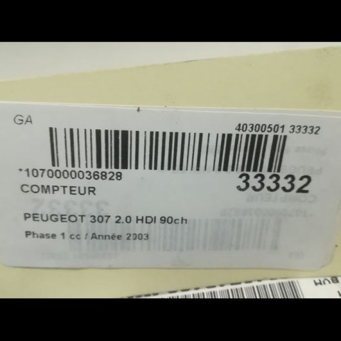 Compteur occasion PEUGEOT 307 Phase 1 04-2001->06-2005 2.0 HDI 90ch 6105KS 4