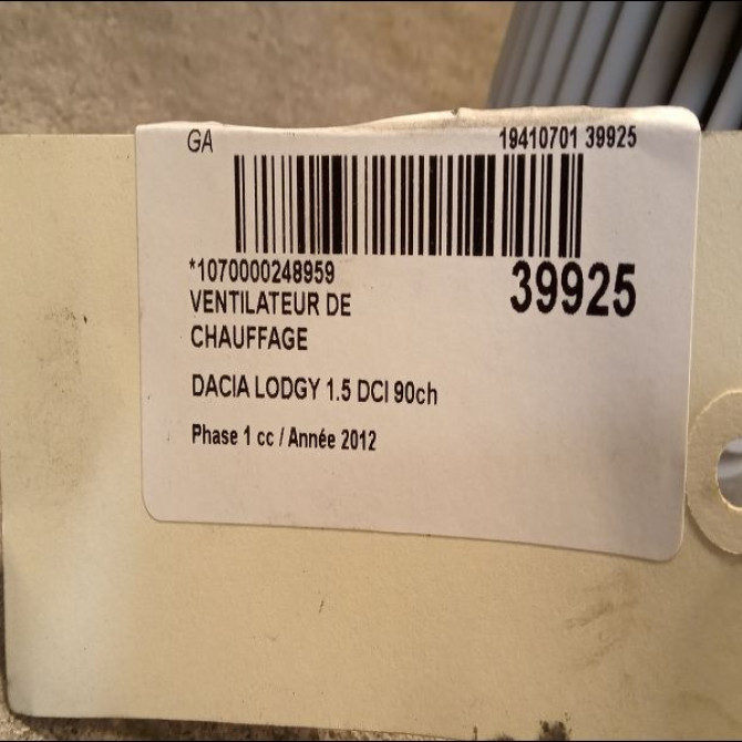 Ventilateur de chauffage occasion DACIA LODGY Phase 1 01-2012->... 1.5 DCI 90ch 272103931R 3