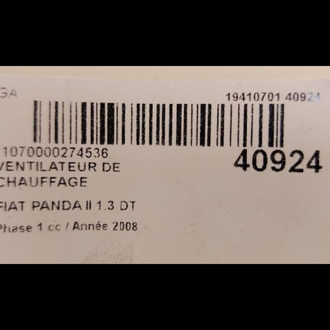 Ventilateur de chauffage occasion FIAT PANDA II Phase 1 09-2003->12-2012 1.3 DT MULTIJET 16v 70ch 77364885 3