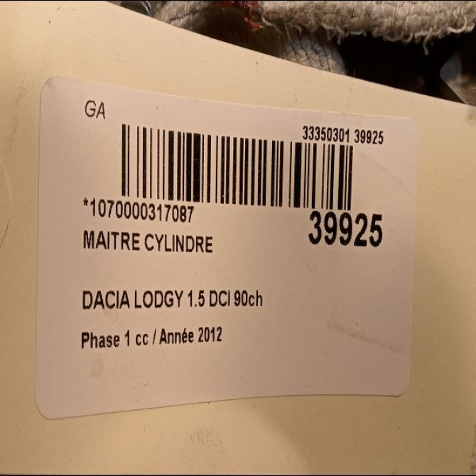 Maitre cylindre occasion DACIA LODGY Phase 1 01-2012->... 1.5 DCI 90ch 460117430R 2