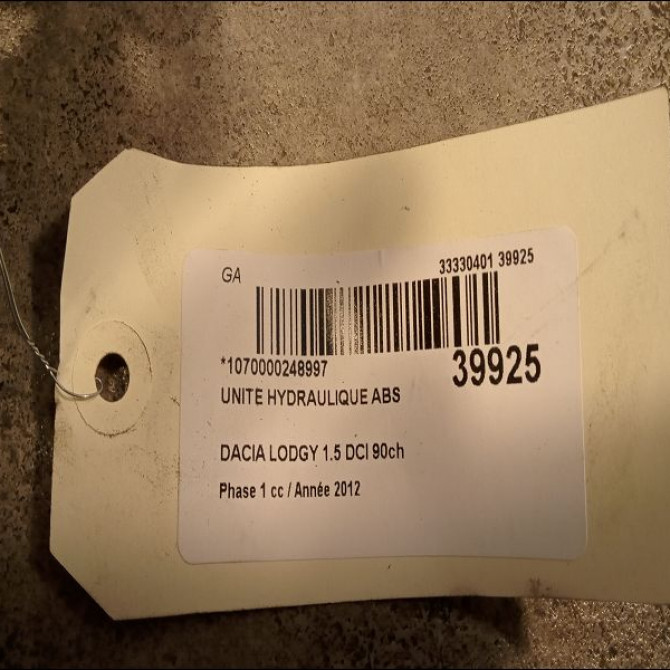 Unité hydraulique ABS occasion DACIA LODGY Phase 1 01-2012->... 1.5 DCI 90ch 476607472R 2