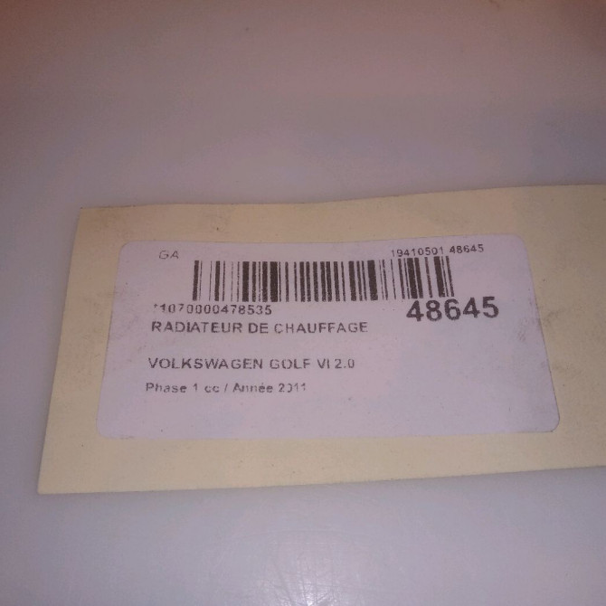 Radiateur de chauffage occasion VOLKSWAGEN GOLF VI Phase 1 10-2008->04-2013 2.0 TDI 140ch 3C0819031A 3