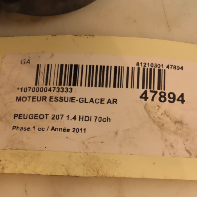 Moteur essuie-glace arrière occasion PEUGEOT 207 Phase 1 04-2006->06-2013 1.4 HDI 70ch 6405AN 5