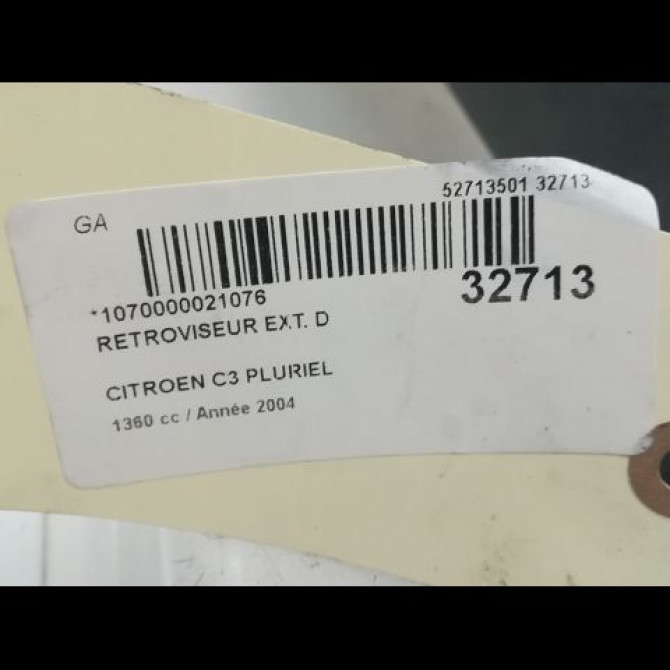 Retroviseur exterieur manuel droit occasion CITROEN C3 PLURIEL I Phase 1 04-2003->09-2008 1.4i 8149RT 3