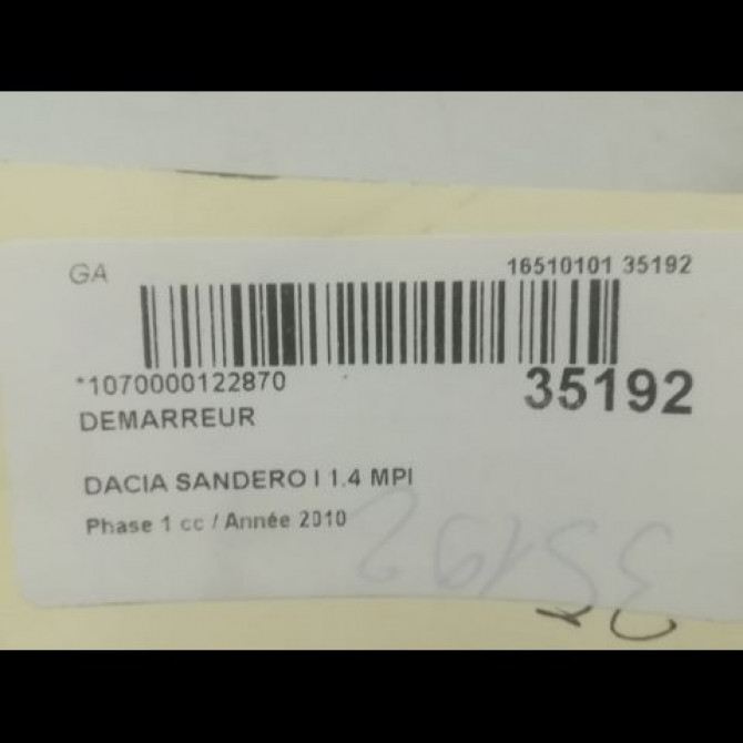 Démarreur occasion DACIA SANDERO I Phase 1 06-2008->10-2012 1.4 MPI 75ch 8200815083 5