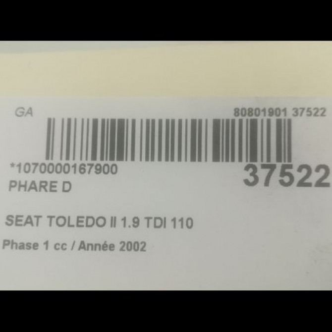 Phare droit occasion SEAT TOLEDO II Phase 1 04-1998->09-2004 1.9 TDI 110 1M1941016 3