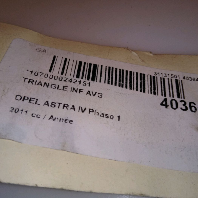 Triangle inf avg occasion OPEL ASTRA IV Phase 1 01-2010->06-2012 13401129 6