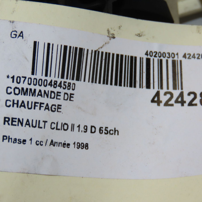 Commande de chauffage occasion RENAULT CLIO II Phase 1 03-1998->06-2001 1.9 D 65ch 5