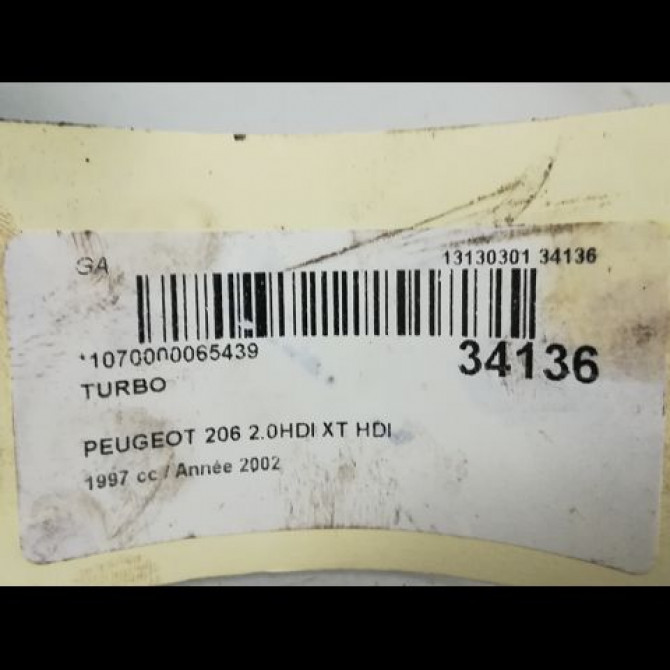 Turbo occasion PEUGEOT 206 Phase 1 09-1998->03-2009 1.4 HDI 375C8 5