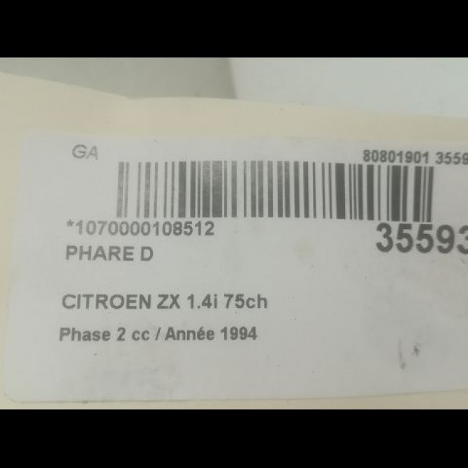 Phare droit occasion CITROEN ZX Phase 2 07-1994->06-1998 1.4i 75ch 95656544 3