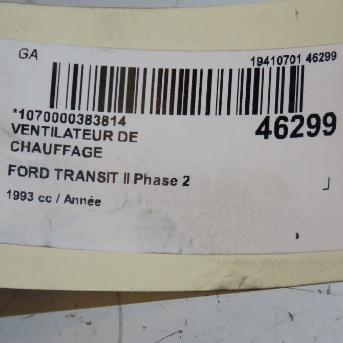 Ventilateur de chauffage occasion TRANSIT II Phase 2 10-1991->10-1994 3