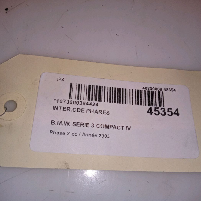 Interrupteur commande de phares occasion B.M.W. SERIE 3 COMPACT IV Phase 2 03-2003->12-2004 320 TD 149ch 61318363668 4