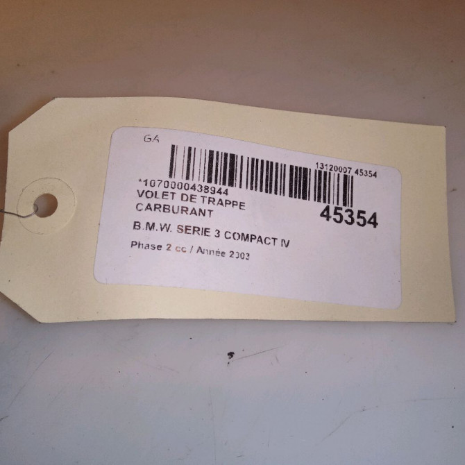 Volet de trappe carburant occasion B.M.W. SERIE 3 COMPACT IV Phase 2 03-2003->12-2004 320 TD 149ch 51178252437 5