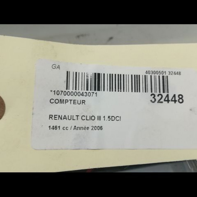 Compteur occasion RENAULT CLIO III Phase 1 09-2005->03-2009 1.5 DCI 70ch 8201060289 5