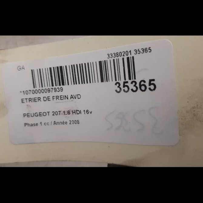 Etrier de frein avant droit occasion PEUGEOT 207 Phase 1 04-2006->06-2013 1.6 HDI 16v 110ch 4400R9 3