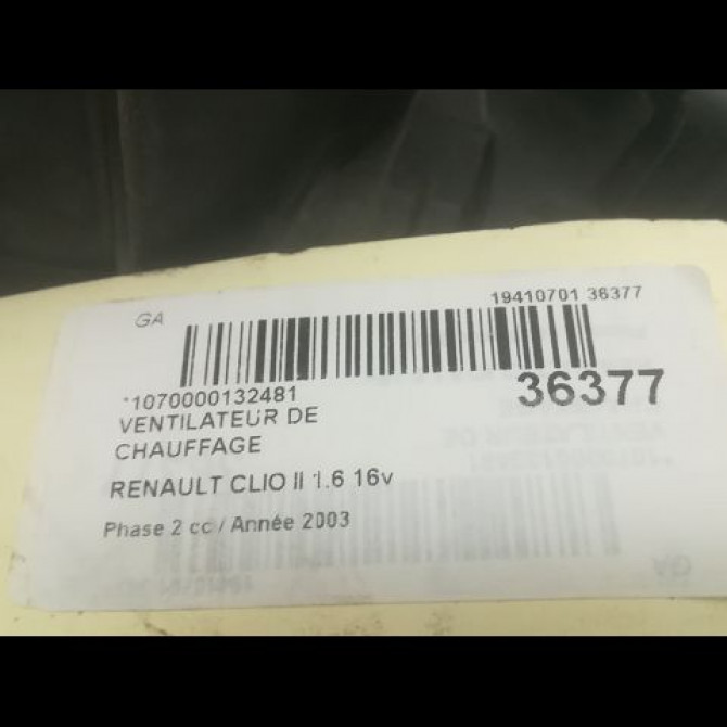 Ventilateur de chauffage occasion RENAULT CLIO II Phase 2 06-2001->07-2006 1.6 16v 7701051271 3