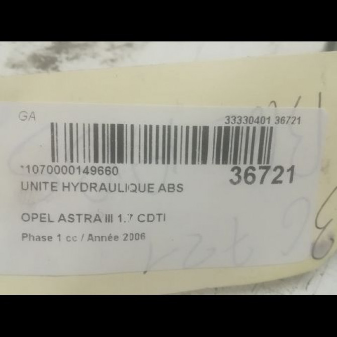 Unité hydraulique ABS occasion OPEL ASTRA III ASTRA III Phase 1 2004-04-01->2006-12-31 1.7 CDTI 100ch 93191515 3