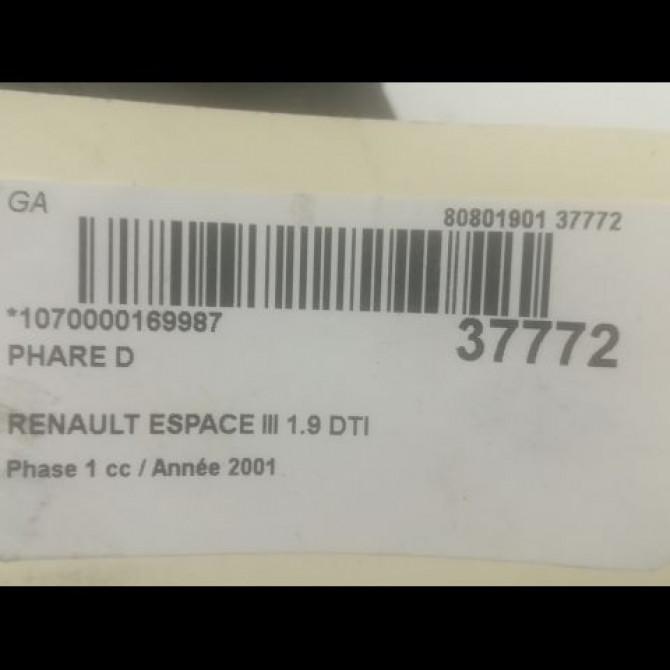 Phare droit occasion RENAULT ESPACE III Phase 1 12-1996->09-2002 1.9 DTI 6025371078 3