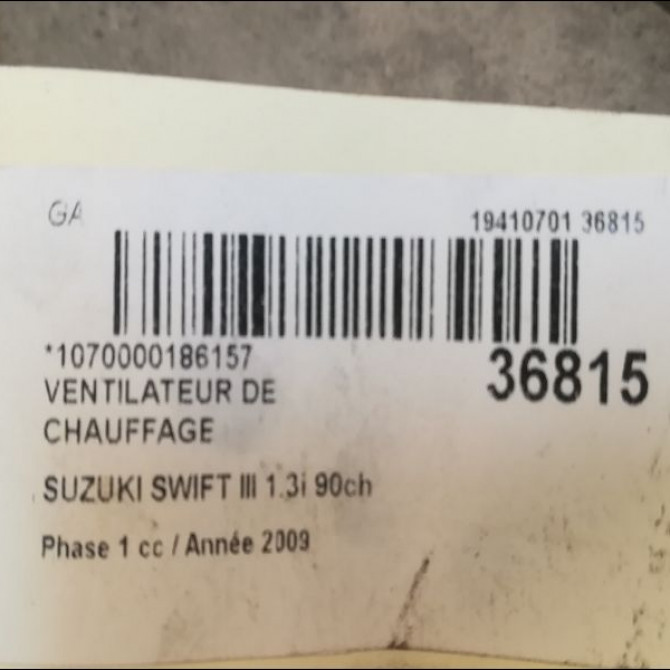 Ventilateur de chauffage occasion SUZUKI SWIFT III Phase 1 03-2005->09-2011 1.3i 90ch 3