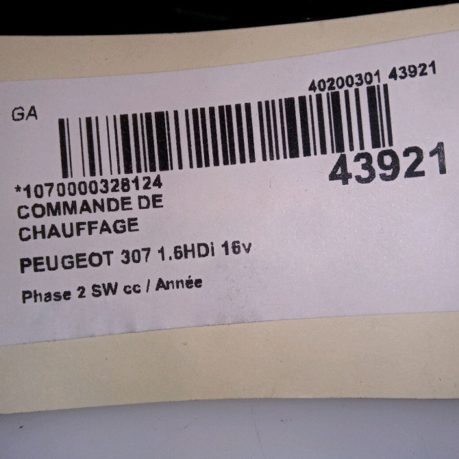 Commande de chauffage occasion PEUGEOT 307 Phase 2 SW 06-2005->07-2008 1.6HDi 16v FAP 110ch 4