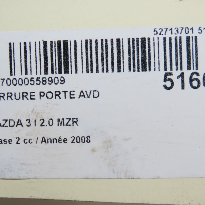 Serrure porte avd occasion MAZDA 3 I Phase 2 07-2006->06-2009 2.0 MZR BS3E58310B 6