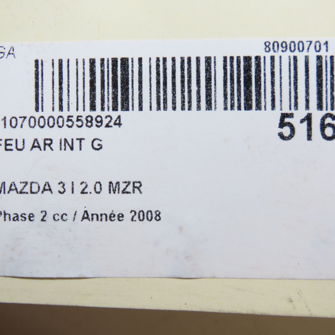 Feu arrière interieur gauche occasion MAZDA 3 I Phase 2 07-2006->06-2009 2.0 MZR BP4N513J0E 5