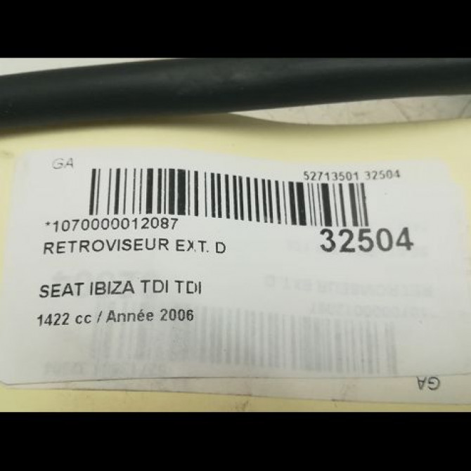 Retroviseur exterieur manuel droit occasion SEAT IBIZA III Phase 2 03-2006->06-2009 1.4 TDI 80ch 6L1857508AD9B9 3