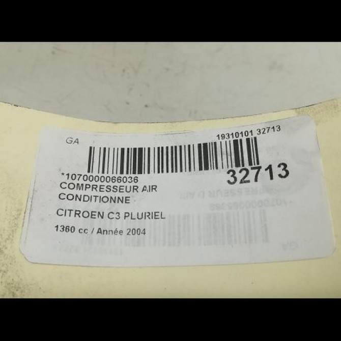 Compresseur air conditionne occasion CITROEN C3 PLURIEL I Phase 1 04-2003->09-2008 1.4i 6453LN 5
