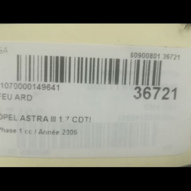Feu arrière droit occasion OPEL ASTRA III ASTRA III Phase 1 2004-04-01->2006-12-31 1.7 CDTI 100ch 93190791 3
