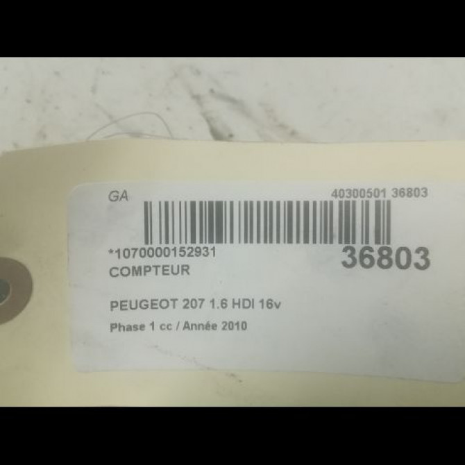 Compteur occasion PEUGEOT 207 Phase 1 04-2006->06-2013 1.6 HDI 16v 90ch 6103JV 3