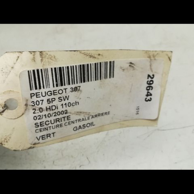 Ceinture centrale arriere occasion PEUGEOT 307 Phase 1 04-2001->06-2005 2.0 HDI 110ch 8974JS 5