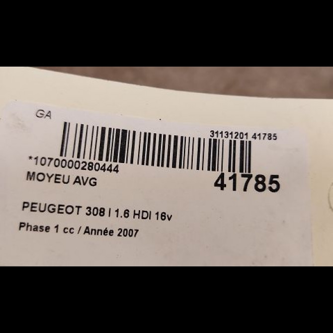Moyeu avg occasion PEUGEOT 308 I Phase 1 09-2007->03-2011 1.6 HDI 16v 110ch 1606623580 3
