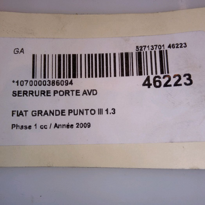 Serrure porte avd occasion FIAT GRANDE PUNTO III Phase 1 09-2005->12-2013 1.3 DT MULTIJET 16v 75ch 52065108 4