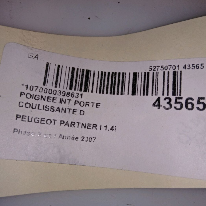 Poignee int porte coulissante d occasion PEUGEOT PARTNER I Phase 2 11-2002->05-2008 1.4i 9333T7 4